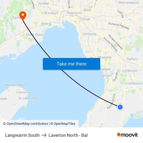 Langwarrin South to Laverton North - Bal map