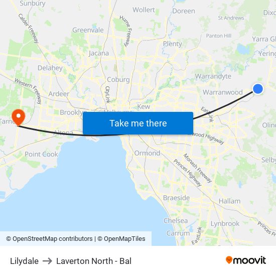 Lilydale to Laverton North - Bal map