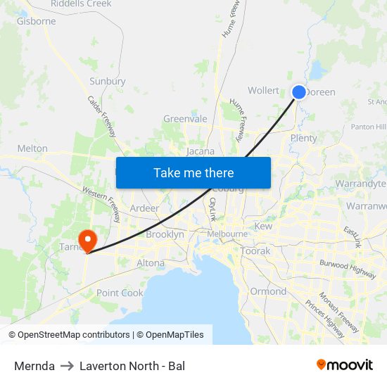 Mernda to Laverton North - Bal map