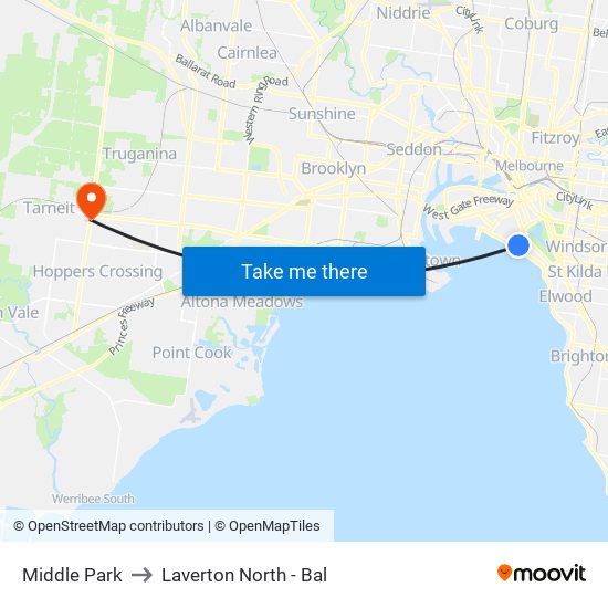 Middle Park to Laverton North - Bal map