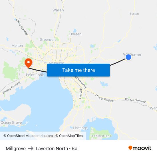 Millgrove to Laverton North - Bal map