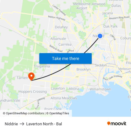 Niddrie to Laverton North - Bal map