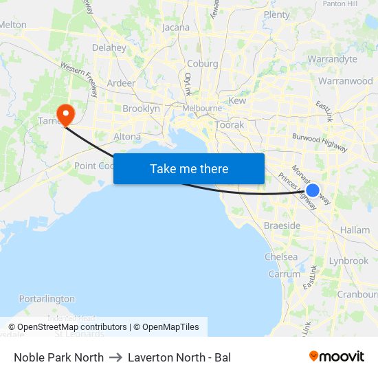 Noble Park North to Laverton North - Bal map