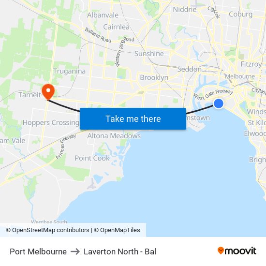 Port Melbourne to Laverton North - Bal map