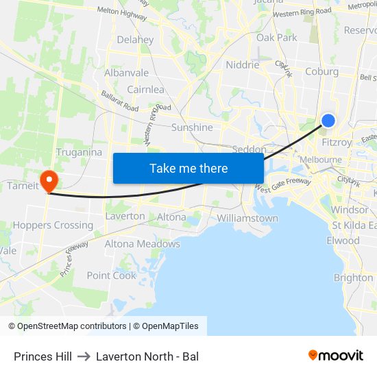 Princes Hill to Laverton North - Bal map