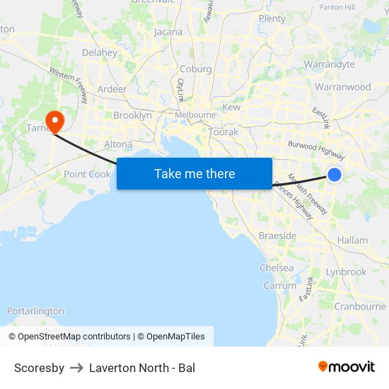 Scoresby to Laverton North - Bal map