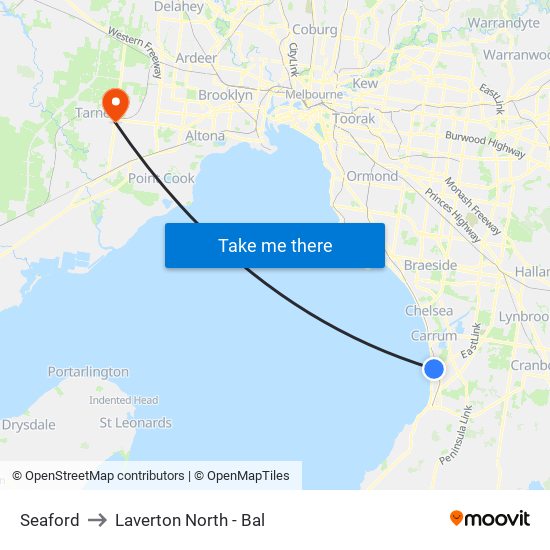 Seaford to Laverton North - Bal map