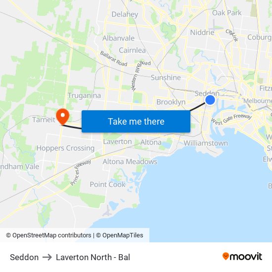 Seddon to Laverton North - Bal map