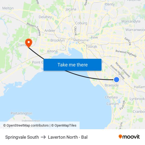 Springvale South to Laverton North - Bal map