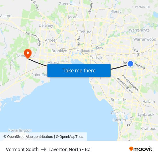 Vermont South to Laverton North - Bal map