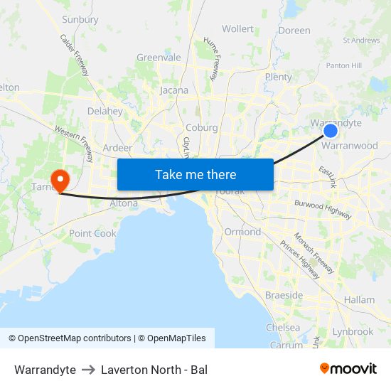 Warrandyte to Laverton North - Bal map