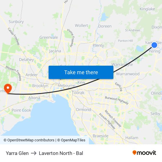 Yarra Glen to Laverton North - Bal map