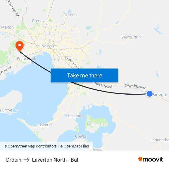 Drouin to Laverton North - Bal map