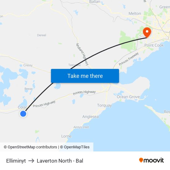 Elliminyt to Laverton North - Bal map