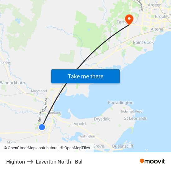 Highton to Laverton North - Bal map