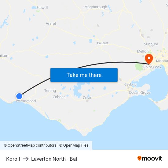 Koroit to Laverton North - Bal map