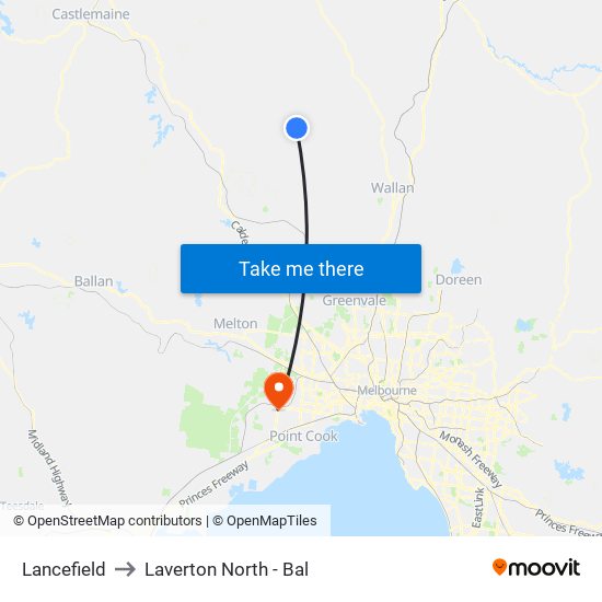 Lancefield to Laverton North - Bal map