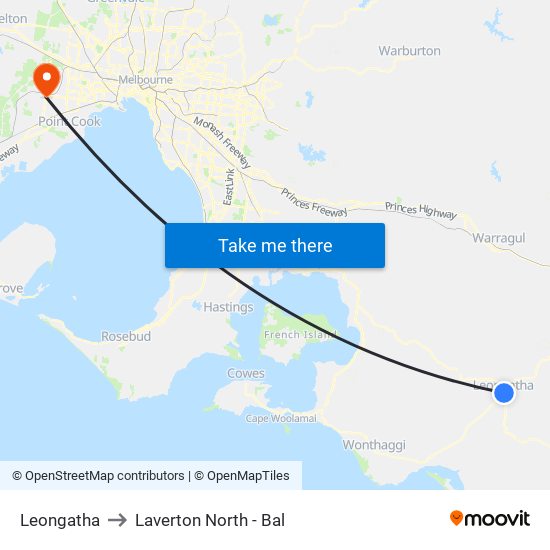 Leongatha to Laverton North - Bal map