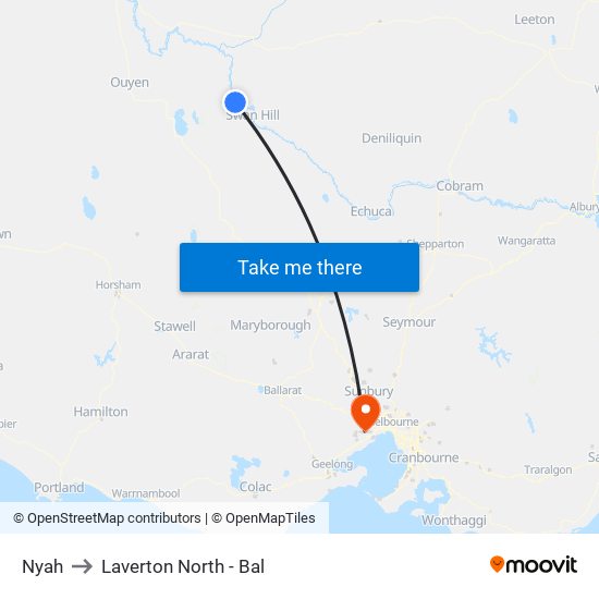 Nyah to Laverton North - Bal map