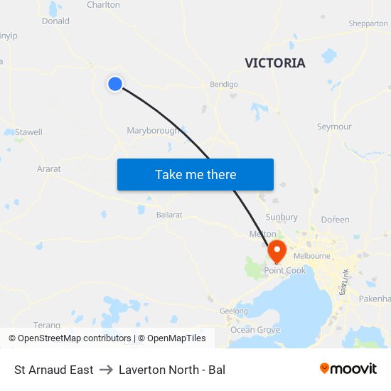 St Arnaud East to Laverton North - Bal map