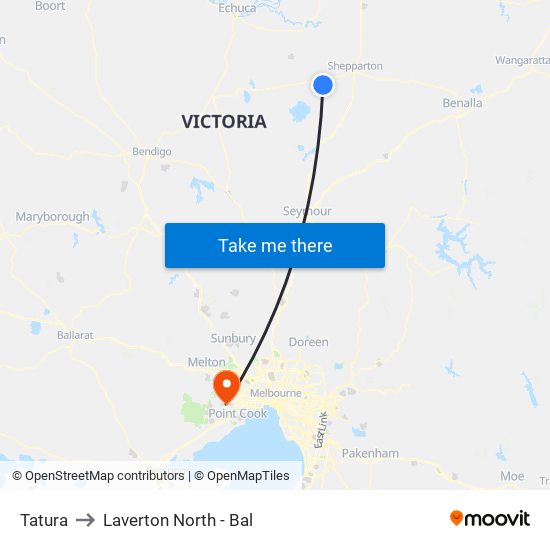Tatura to Laverton North - Bal map
