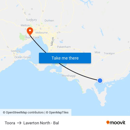 Toora to Laverton North - Bal map