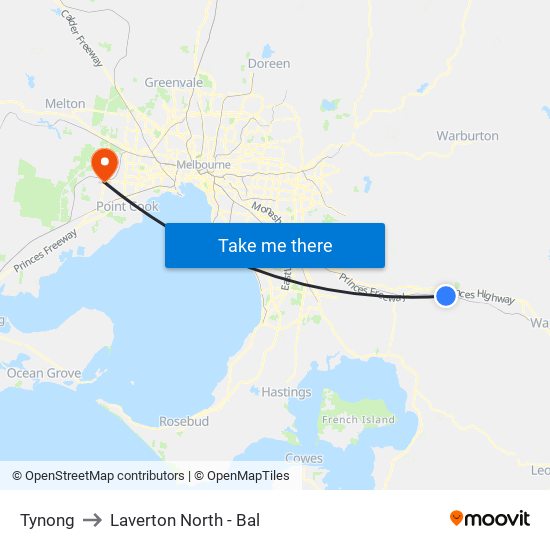 Tynong to Laverton North - Bal map