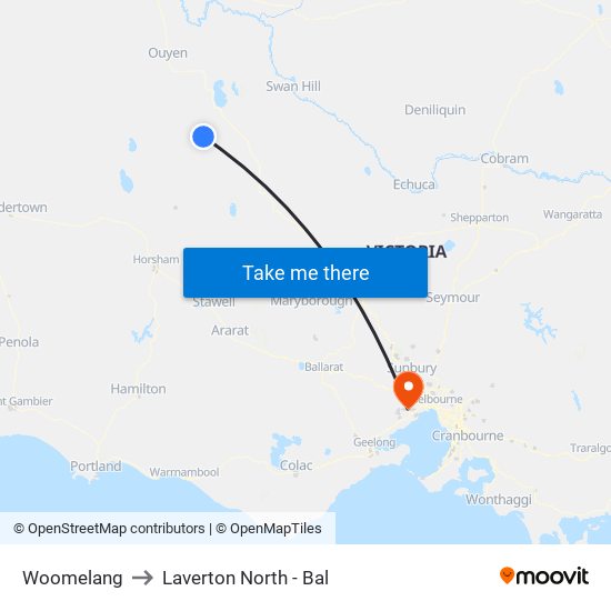 Woomelang to Laverton North - Bal map