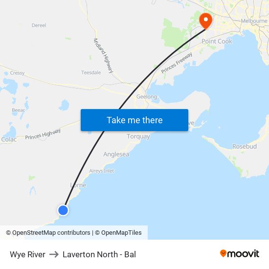 Wye River to Laverton North - Bal map