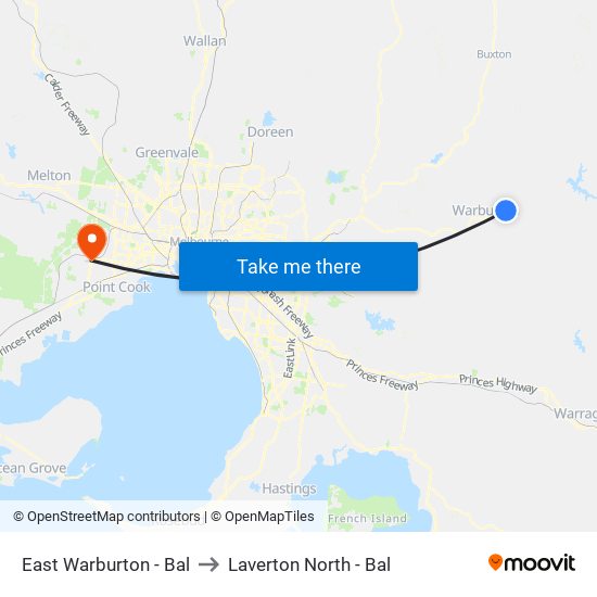 East Warburton - Bal to Laverton North - Bal map