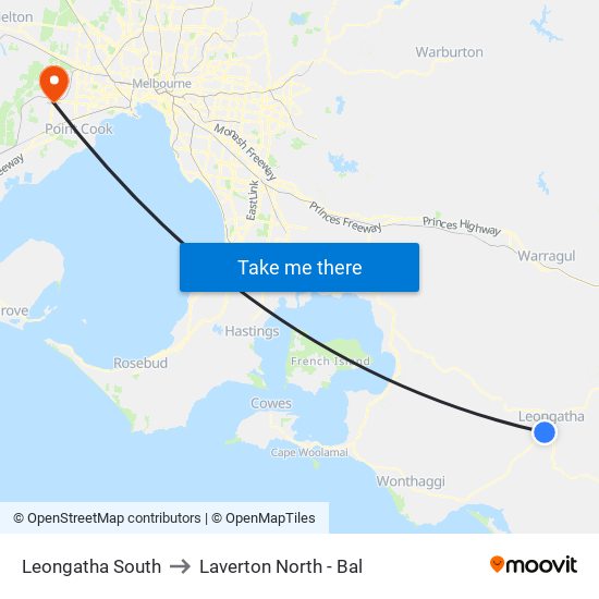 Leongatha South to Laverton North - Bal map