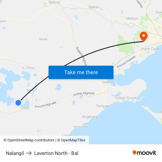 Nalangil to Laverton North - Bal map