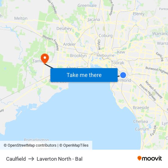 Caulfield to Laverton North - Bal map