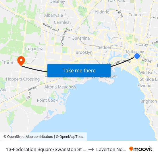 13-Federation Square/Swanston St (Melbourne City) to Laverton North - Bal map