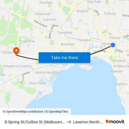 8-Spring St/Collins St (Melbourne City) to Laverton North - Bal map