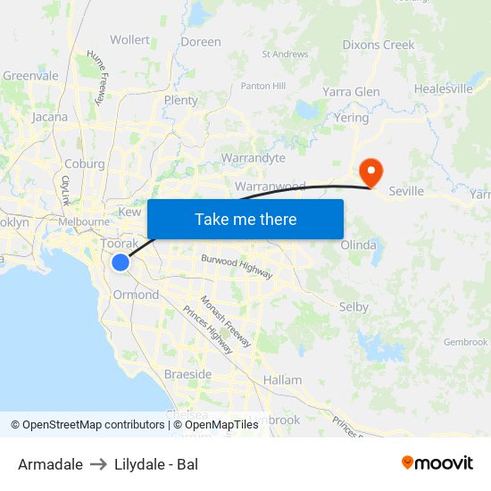 Armadale to Lilydale - Bal map