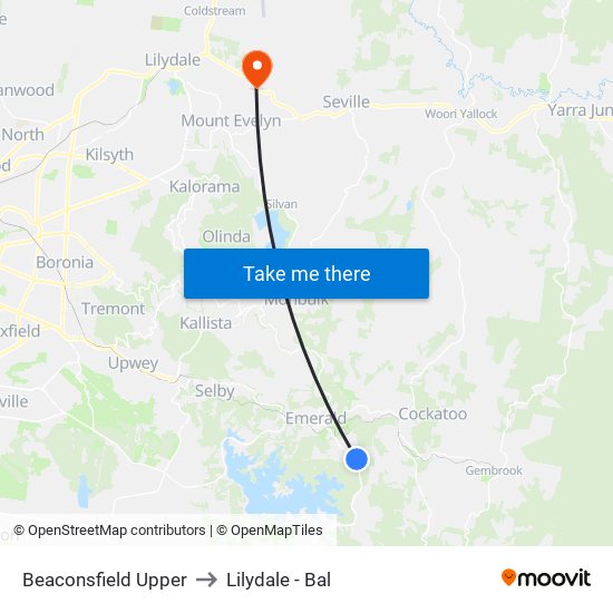 Beaconsfield Upper to Lilydale - Bal map
