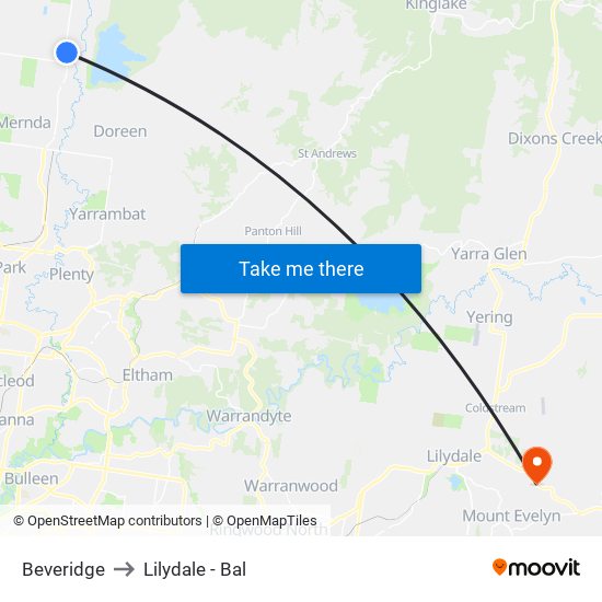 Beveridge to Lilydale - Bal map