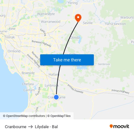 Cranbourne to Lilydale - Bal map