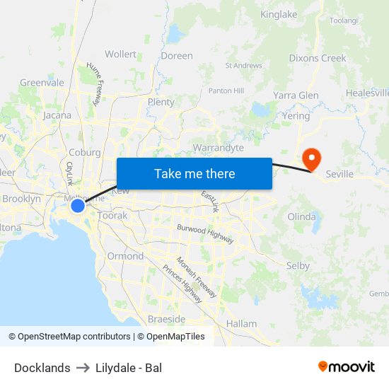 Docklands to Lilydale - Bal map
