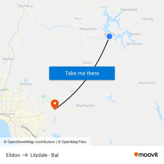 Eildon to Lilydale - Bal map