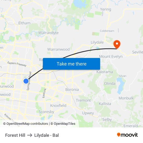 Forest Hill to Lilydale - Bal map