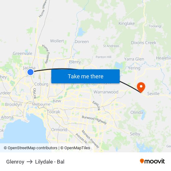 Glenroy to Lilydale - Bal map