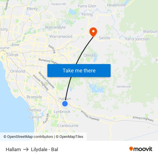 Hallam to Lilydale - Bal map