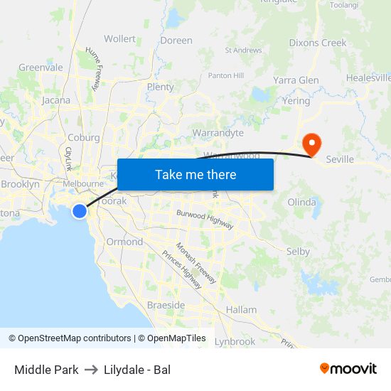 Middle Park to Lilydale - Bal map