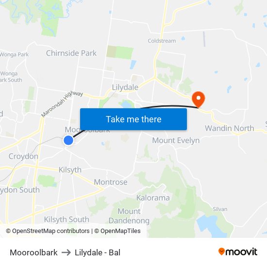 Mooroolbark to Lilydale - Bal map