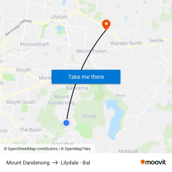 Mount Dandenong to Lilydale - Bal map