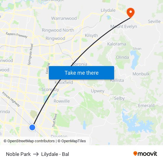 Noble Park to Lilydale - Bal map