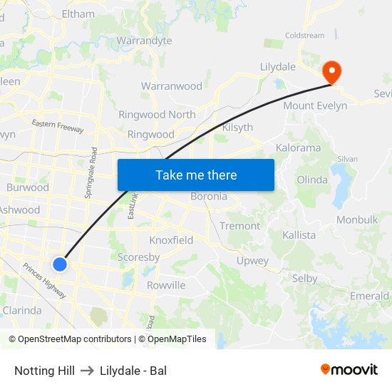 Notting Hill to Lilydale - Bal map