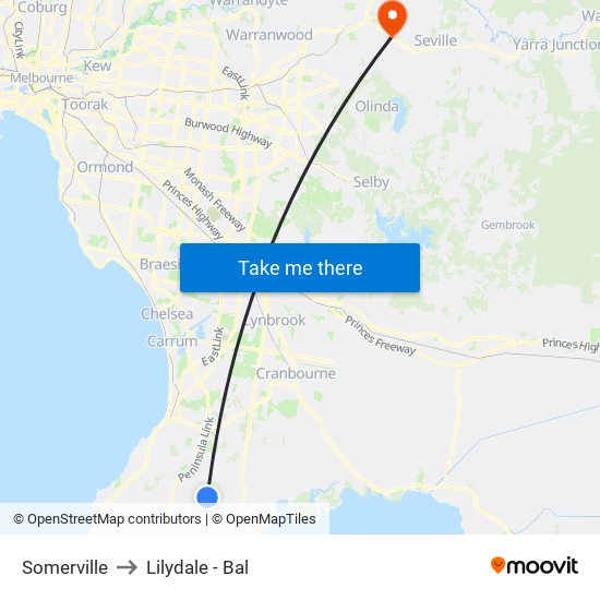 Somerville to Lilydale - Bal map